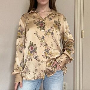 Floral Silk Button Up Blouse